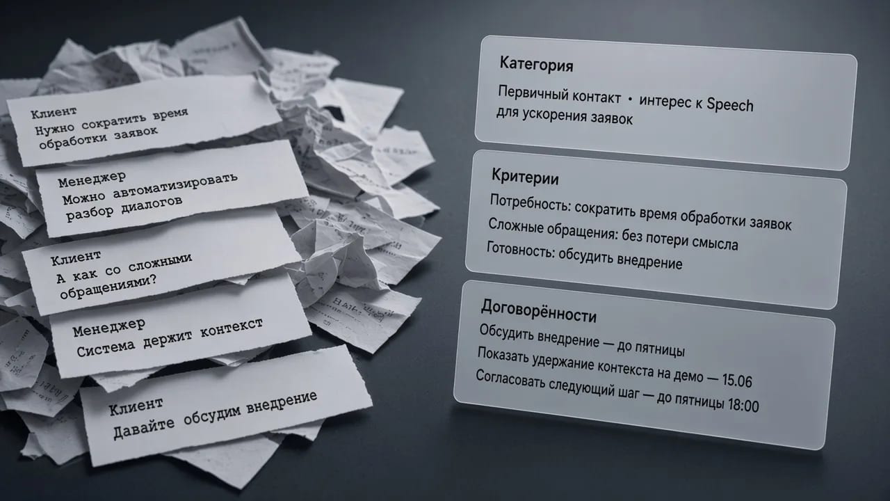 Реплики звонка на бумажках и разбор: категория, критерии, договорённости со сроками